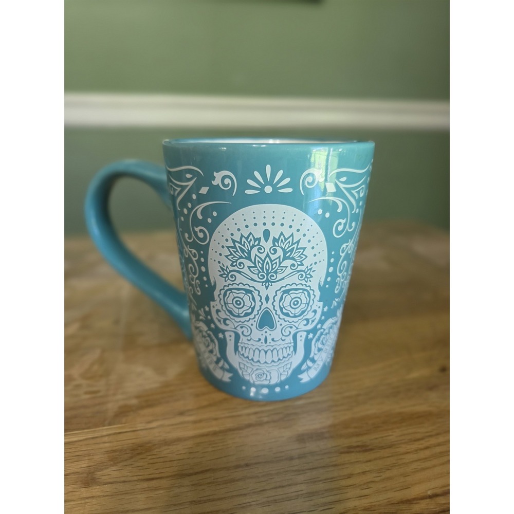 Sugar Skulls Day of the Dead 16oz Coffee Tea Mug Turquoise Teal By Fisher